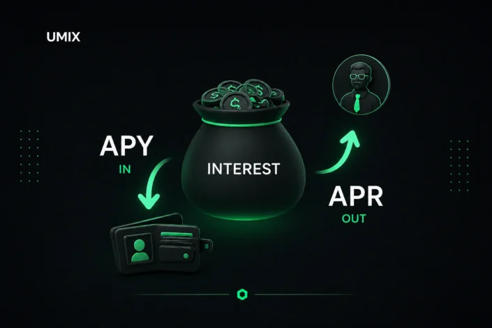 کیسه پول و کیف پول دیجیتال به همراه متن APY و APR برای مقایسه تفاوت APY و APR در کریپتو