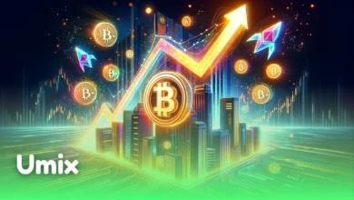 نمودار صعودی بیت کوین و نمادهای کریپتو بر فراز شهر نماد سودآوری Revolut از بازار کریپتو