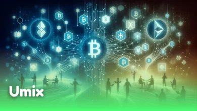 لوگوی بیت‌کوین و شبکه متصل ارزهای دیجیتال مرتبط با عملکرد میکسر رمزارز و حریم خصوصی بلاکچین