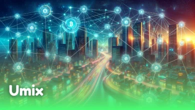 شبکه ارتباطی غیرمتمرکز و گره‌های نورانی بر فراز شهر نماد توسعه بلاکچین AIOZ Network