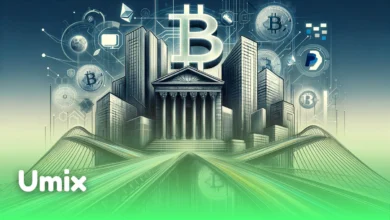 نماد بیت‌کوین و لوگوی پی‌پل بر فراز ساختمان بانک برای بررسی برنامه پاداش PYUSD پی‌پل در بازار رمزارزها
