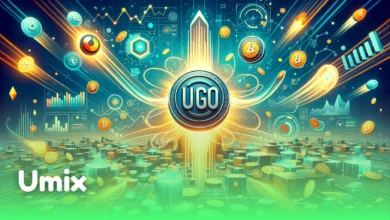 سکه‌های رمزارز و نمودارهای مالی دیجیتال همراه با نماد توکن UGO برای بررسی عرضه توکن UGO در پنکیک سواپ