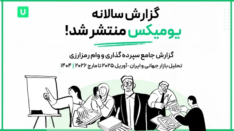متن گزارش سالانه یومیکس منتشر شد به همراه طرحی از تحلیلگران مالی در حال بررسی آمار وام رمزارزی