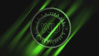 سکه دیجیتالی سبز رنگ با حروف WU و نمادهای بیتکوین نماد ورود وسترن یونیون به استیبل کوینها